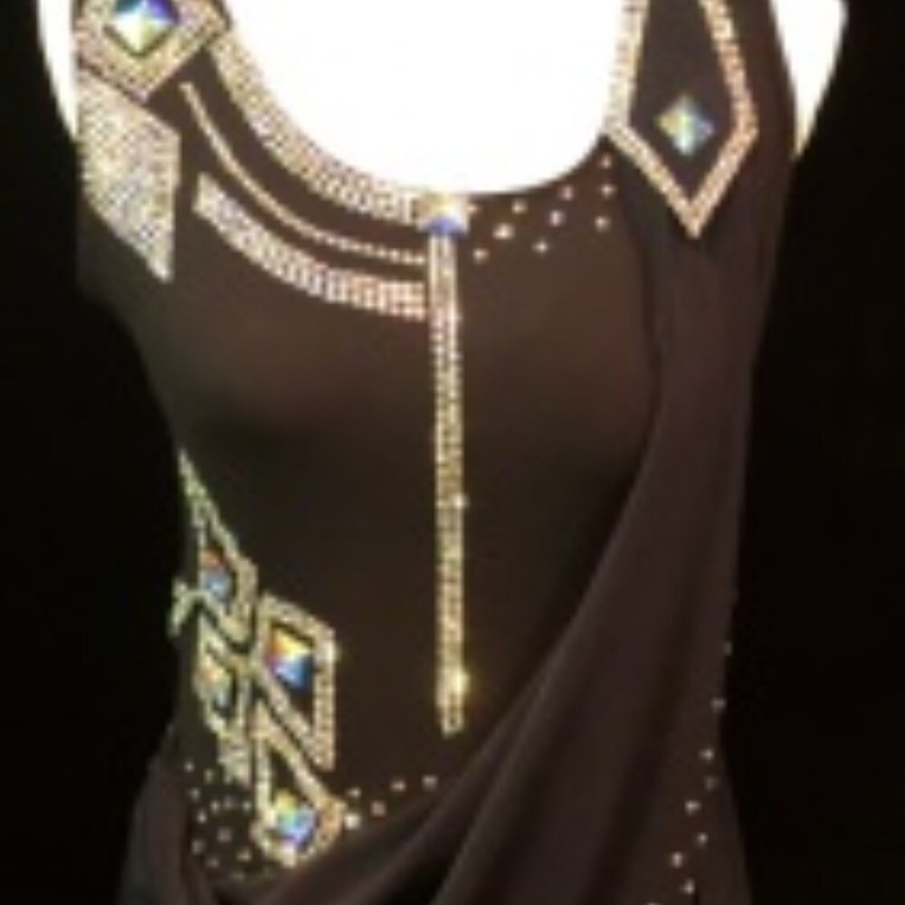 Black Geometric Large Ballroom Rhythm Latin dance dress w/ AB Swarovski